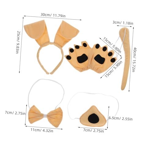 TOYANDONA Hundekostüm Set mit Realistischem Hundeohren Stirnband und Gelbem Handschuh Niedliches Tierkostüm Zubehör für Mädchen Karneval Halloween Party Cosplay von TOYANDONA