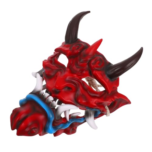 TOYANDONA Japanische Dämonen Halloween Maske mit Hörnern Verstellbar Leichtes Material Robustes Design für Party Cosplay und Kostümveranstaltungen Unisex Gruseliges Horror-accessoire von TOYANDONA