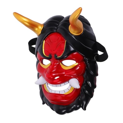 TOYANDONA Japanische Dämonenmaske Hannya mit Hörnern Verstellbar Atmungsaktiv Leichter Vollgesichtsschutz für Erwachsene für Halloween Cosplay Maskerade und Festivalveranstaltungen von TOYANDONA
