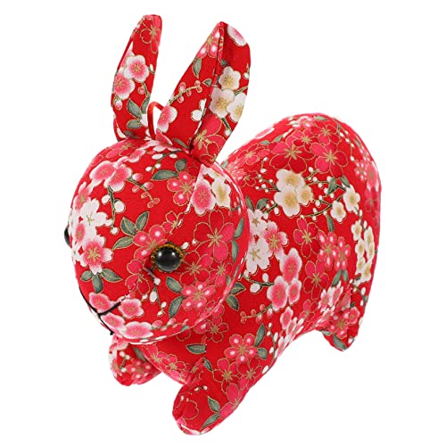 TOYANDONA Kaninchenpuppe Kaninchen Stofftier Tierspielzeug Plüschhase Plüschhase Dekoration Für Zuhause Schreibtisch Ornament Neujahrskaninchen Neujahrsbedarf Rot Pp Baumwolle von TOYANDONA