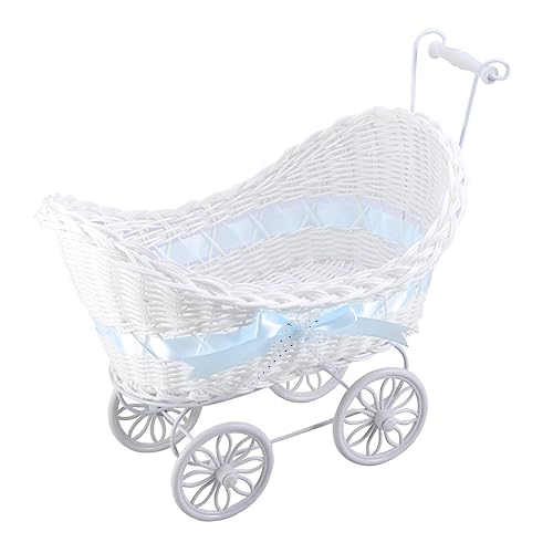 TOYANDONA Kleiner Dreirad Kinderwagen Aus Rattan Blumenkorb Strapazierfähig Blau Puppendekoration Für Babyparty Hochzeit Und Geburtstagsfeier von TOYANDONA