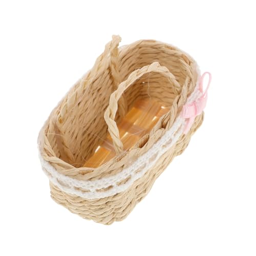 TOYANDONA Korb-puppenhaus-Ornamente Aquarell-Palette Korbküken Wohnkultur Extra Kleine Blumenkörbe Für Zu Hause Extra Kleiner Blumenkorb Mini Hausblumenkorb Mini-Besen Rosa Gras von TOYANDONA