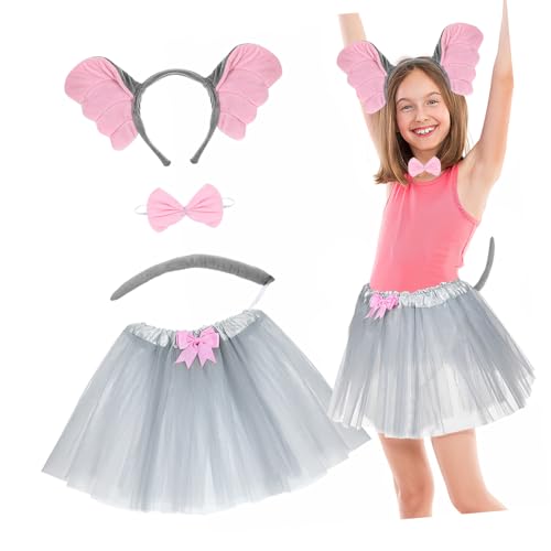 TOYANDONA Kostüm Set mit Weichem Elefantenohren Haarreif und Grauem Tüllrock mit Schleife Perfektes Halloween Tierkostüm für Mädchen Cosplay Outfit für Karneval und Festtage TOYANDONA Kostüm Set mit Weichem Elefantenohren Haarreif und Grauem Tüllrock mit Schleife Perfektes Halloween Tierkostüm für Mädchen Cosplay Outfit für Karneval und Festtage von TOYANDONA