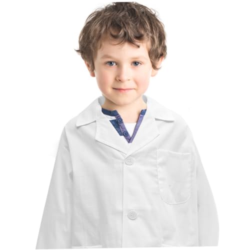 TOYANDONA Laborkittel Arztkittel Unisex Weiß Langarm Wissenschaftler Kostüm Mittelgröße für Rollenspiele Faschingskostüme Jungen Mädchen Atmungsaktiv Leicht von TOYANDONA