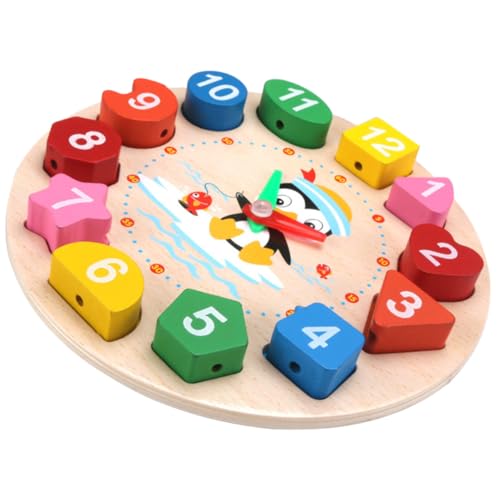 TOYANDONA Lernuhr Holzspielzeug für Bunter Pinguin Lernspiel Puzzle Sortierspiel zur Uhrzeit Erkennung Leichtes Tragbares Lernspielzeug für Kleinkinder Pädagogisches Frühförderungsspiel von TOYANDONA