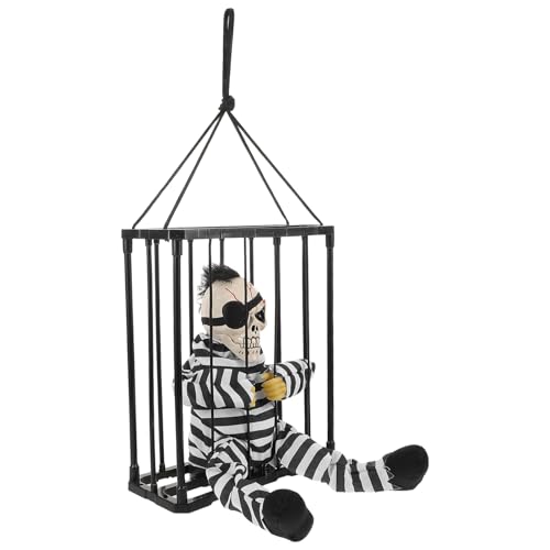 TOYANDONA Leuchtendes Halloween Skelett im Gefängnis mit Glühschädel Gruselige Deko für Partys Spukhaus Dekoration Wiederverwendbar Realistische Piratenszene für Halloween Feiern von TOYANDONA
