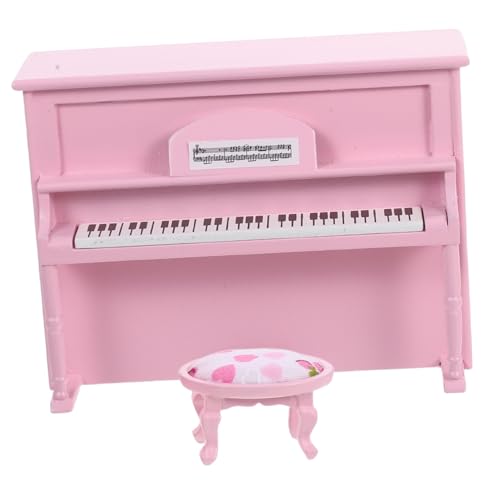 TOYANDONA Maßstab Elegantes Mini Klavier mit Hocker Rosa Miniatur Musikinstrument Feine Dekoration für Puppenhäuser von TOYANDONA