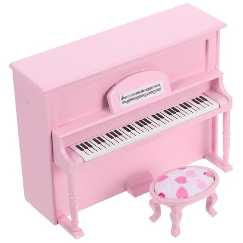 TOYANDONA Maßstab Elegantes Mini Klavier mit Hocker Rosa Musikinstrument Dekoration für Puppenhaus Zubehör von TOYANDONA