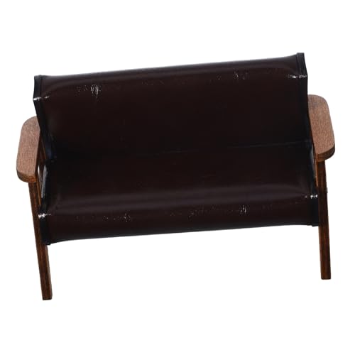 TOYANDONA Maßstab Kunstleder Doppelsofa Dunkelbraun für Dollhouse Mikro Landschaft Fotorequisite von TOYANDONA