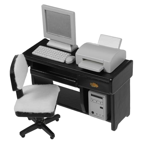 TOYANDONA Maßstab Miniatur Schreibtisch mit Computer Drucker Stuhl Holz Miniatur Bürospielzeug Puppenhaus Zubehör TOYANDONA Maßstab Miniatur Schreibtisch mit Computer Drucker Stuhl Holz Miniatur Bürospielzeug Puppenhaus Zubehör von TOYANDONA
