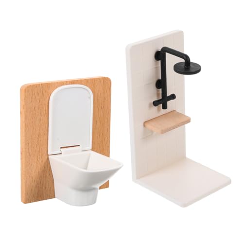 TOYANDONA Maßstab Realistische Dusche und Toilette Kinderfreundliche Robuste Kunststoff Holz Möbel für Puppenhaus Bad Dekoration TOYANDONA Maßstab Realistische Dusche und Toilette Kinderfreundliche Robuste Kunststoff Holz Möbel für Puppenhaus Bad Dekoration von TOYANDONA