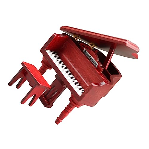 TOYANDONA Maßstab Rotes Mini Flügel mit Musik Hocker Puppenhaus Dekoration für DIY Wohnszene von TOYANDONA