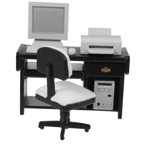 TOYANDONA Maßstab Schwarzer Schreibtisch mit Computer Tastatur Drucker für Puppenhaus Dekoration Dollhouse Miniatures TOYANDONA Maßstab Schwarzer Schreibtisch mit Computer Tastatur Drucker für Puppenhaus Dekoration Dollhouse Miniatures von TOYANDONA