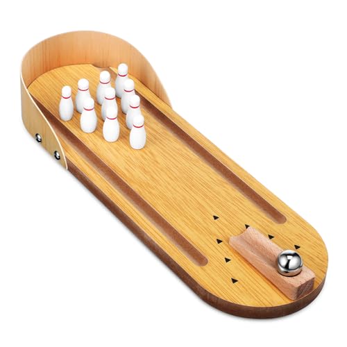 TOYANDONA Mini Bowling Set Holz Tischspiel Kompakt Tragbar Indoor Bowling Spiel für Erwachsene Familienspiele Eltern-Junge Mädchen Interaktion von TOYANDONA