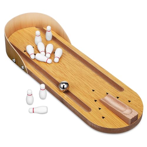 TOYANDONA Mini Bowling Set Holzspielzeug Kompaktes Tisch-bowlingspiel mit Pins für Erwachsene Indoor Party Geeignet für Familien und Freunde von TOYANDONA