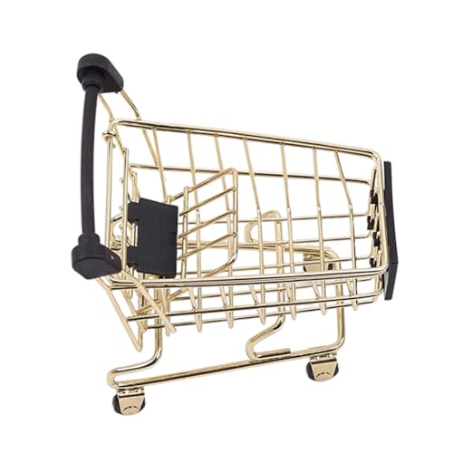 TOYANDONA Mini Goldfarbener Einkaufswagen Aufbewahrungskorb aus Metall Dekorativer Schreibtisch Organizer für Kleine Kosmetik und Bürobedarf Multifunktional und Platzsparend von TOYANDONA