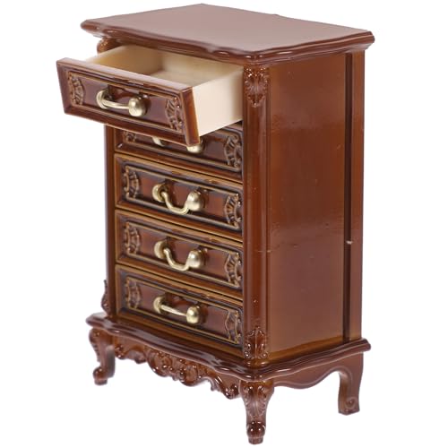TOYANDONA Mini-Kommode Vitrine Wohnzimmer Kleiner Schrank Mini-Zubehör Mini-Hausmöbelzubehör kleines Möbelmodell Puppenhaus-Miniaturzubehör Mini-Puppenhauszubehör Puppenstubenmöbel Abs Brown von TOYANDONA