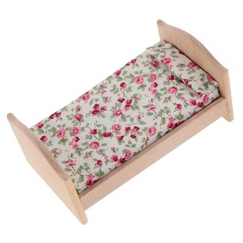 TOYANDONA Mini Möbelbrettbett Puppenstubenzubehör Bett Puppenbett Holz Mini Puppenhaus Zubehör Bett Puppen Bettchen Holz Kleines Bastelbett Puppenstuben Stoff von TOYANDONA