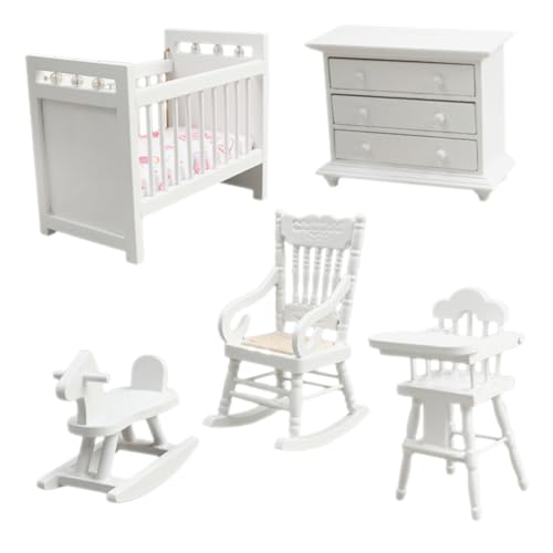 TOYANDONA Mini Puppenhaus Möbelset Weiß Teiliges Kinderzimmer Miniaturmöbel Detailgetreu Gestaltete Miniatur Schlafzimmermöbel Langlebig und Realistisch für Sammler von TOYANDONA