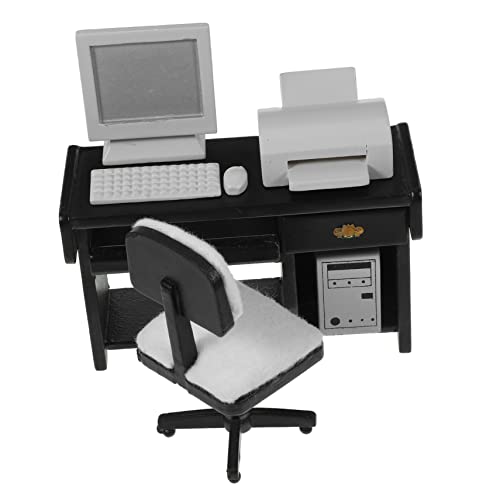 TOYANDONA Miniatur Büro Möbel Schwarzer Schreibtisch mit Computer Tastatur Drucker für Puppenhaus Dekoration TOYANDONA Miniatur Büro Möbel Schwarzer Schreibtisch mit Computer Tastatur Drucker für Puppenhaus Dekoration von TOYANDONA