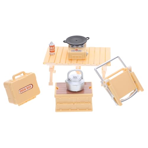 TOYANDONA Miniatur Camping Tisch mit Gasherd Klappstuhl Teekessel und Grill Stabile Dollhouse Barbecue Möbel Leicht Tragbares Picknick Zubehör Pädagogisches von TOYANDONA