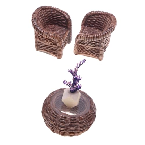 TOYANDONA Miniatur Dollhouse Rattan Bistro Handgefertigte Runde Teetisch Möbel Wetterfestes Outdoor Deko Accessoire Realistisches Zubehör für Puppenhaus und Feengarten von TOYANDONA