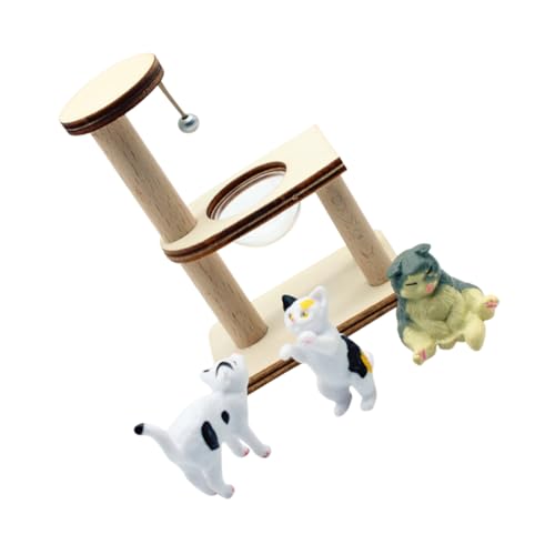 TOYANDONA Miniatur Holz Katzenbaum Modell Teiliges mit Transparentem Schutz Kreatives Puppenhaus Zubehör Kleine Dekorative Katzenkratzbaum Figur Glatte Oberfläche Vielseitig als von TOYANDONA
