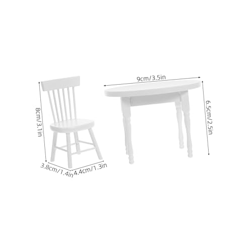 TOYANDONA Miniatur Holz Puppenhausmöbel Set Weiß Miniatur Holztisch und Stühle für Puppenhaus Wohnzimmer Dekoration Tragbares Mini Holz Esszimmermöbel Zubehör Umweltfreundlich und Sicher von TOYANDONA