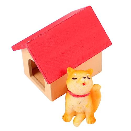 TOYANDONA Miniatur Hundehaus Modell Harz Handbemalt Realistisches Mikro Szenen Zubehör für Puppenhaus Miniatur Dekoration Leichtes Welpen Ornament als Tischdeko von TOYANDONA