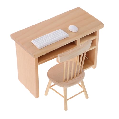 TOYANDONA Miniatur Möbelset Puppenhaus Büro Tisch Stuhl mit Realistischem Tastatur Robustes Lernspielzeug für Detailgetreue Holzfarben Dekoration für Fantasievolles Rollenspiel TOYANDONA Miniatur Möbelset Puppenhaus Büro Tisch Stuhl mit Realistischem Tastatur Robustes Lernspielzeug für Detailgetreue Holzfarben Dekoration für Fantasievolles Rollenspiel von TOYANDONA