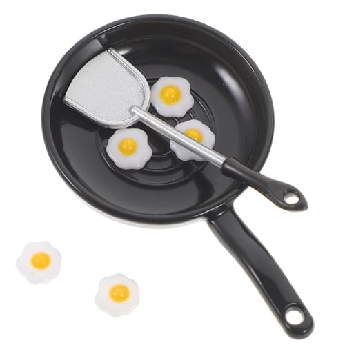 TOYANDONA Miniatur Küchenzubehör Miniverse Küche Miniatur Pfanne Für Puppenhaus Mit Rührei Und Schaufel Puppenhaus Küchenzubehör Dollhouse Frying Pan Dollhouse Miniature Kitchen Accessory von TOYANDONA