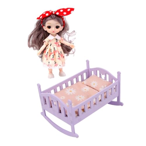 TOYANDONA Miniatur Puppenbett Set aus Holz mit Wippfunktion Miniatur Möbel für Puppenhaus Schlafzimmer Dekoration Teiliges Rollendes Babybett für Rollenspiele TOYANDONA Miniatur Puppenbett Set aus Holz mit Wippfunktion Miniatur Möbel für Puppenhaus Schlafzimmer Dekoration Teiliges Rollendes Babybett für Rollenspiele von TOYANDONA