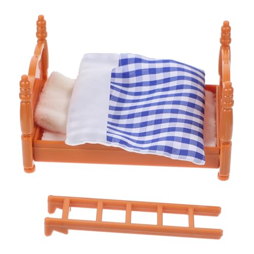 TOYANDONA Miniatur Puppenhaus Bett Modell DIY Mini Möbel für Schlafzimmer Szenendeko Lebensecht Gestaltetes Puppenhaus Zubehör in Blau für Miniatur Haus von TOYANDONA