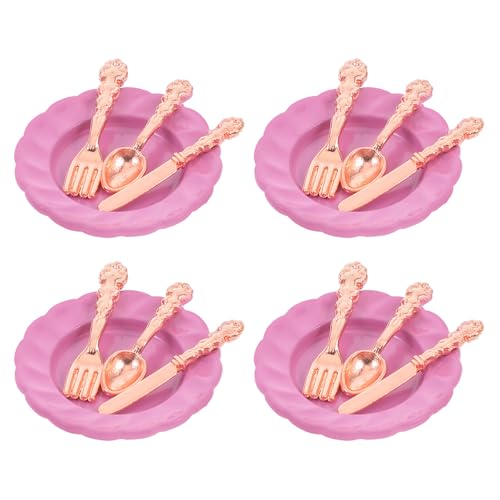 TOYANDONA Miniatur-puppenhaus-zubehörset – 4 Mini-Teller 4 Gabeln 4 Löffel 4 Messer – Ideal Für Kinder von TOYANDONA