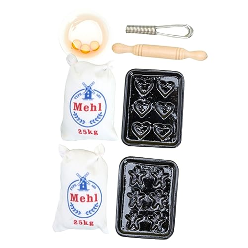 TOYANDONA Miniatur Puppenhaus Küchenzubehör Teilig Mini Backzubehör Modell mit Mehltüte Miniatur Schneebesen Teigroller Puppenhaus Dekoration für Kreative DIY Küchen Szene von TOYANDONA