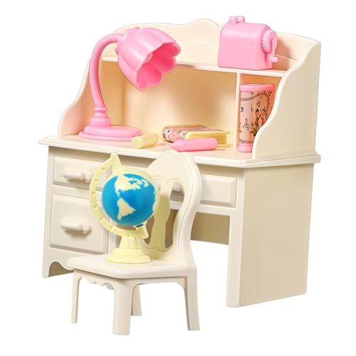 TOYANDONA Miniatur Puppenhaus Lernmöbel Maßstabsgetreuer Plastik Schreibtisch und Stuhl Detailgetreu für Puppenhaus Kinderzimmer Sammler Kompaktes Design für Kleine Räume von TOYANDONA