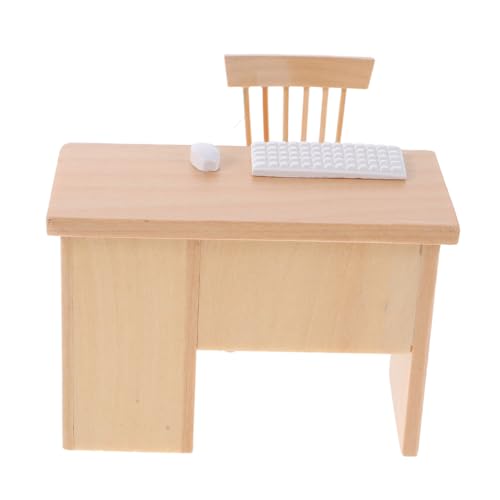 TOYANDONA Miniatur Puppenhaus Möbel Computer Tisch Stuhl mit Tastatur Modell Realistische Kompakte Langlebige Büro Szene für Zubehör von TOYANDONA