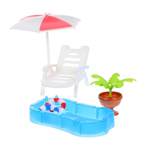 TOYANDONA Miniatur Schwimmbad Zubehör mit Pool Schwimmring Strandstuhl Sonnenschirm Puppenhaus Garten Deko für DIY Feengarten von TOYANDONA