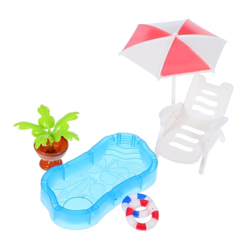 TOYANDONA Miniatur Schwimmbad für Puppenhaus mit Mini Schwimmring Strandstuhl und Sonnenschirm Vielseitige DIY Dekoration für Feengarten und Kinderspielzeug von TOYANDONA