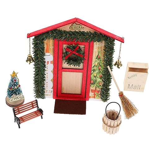 TOYANDONA Miniatur Puppenhaus Tür aus Holz Kleine Weihnachtsdekoration Handgefertigte Miniaturfiguren Einfache Montage Dekorativ für Mini Haus Rot für Puppenhaus Zubehör und Festliche Szenen von TOYANDONA