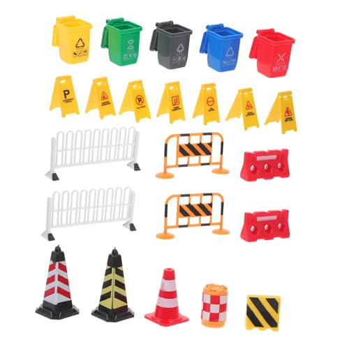 TOYANDONA Miniatur Verkehrszeichen Teilig mit Miniatur Straßensperren und Barrikaden Pädagogisches Lernspielzeug für Verkehrserziehung und Baustellen Sandtisch Geeignet für Klassenzimmer von TOYANDONA