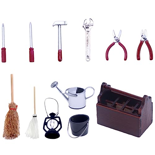 TOYANDONA Mini House Toolbox Kit Für Jungen Und Mädchen 12-in-1 Puppenhaus Zubehör Set Holz Legierung Kunststoff von TOYANDONA