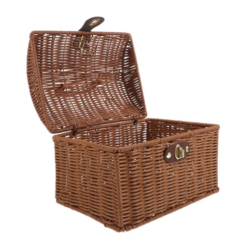 TOYANDONA Miniaturisierte Rattan Mahjong Box Imitation Rattan Woven Storage Basket mit Deckel Vintage Organizer für Home Decor Tragbar und Platzsparend von TOYANDONA