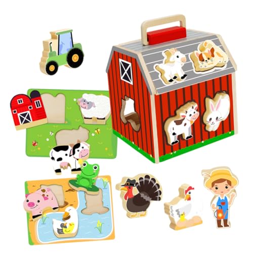 TOYANDONA Montessori Holz Scheunenpuzzle mit Bauernhofdesign Fördert Kognitive Entwicklung Feinmotorik Logisches und Hand Auge Koordination für Vorschulkinder von TOYANDONA