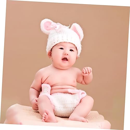 TOYANDONA Neugeborenen Fotoshooting Häkelkostüm mit Niedlichem Kaninchen Design Gestricktes Outfit aus Hochwertiger Baumwolle Unisex Strickanzug für Babygeschenke Babyparty von TOYANDONA