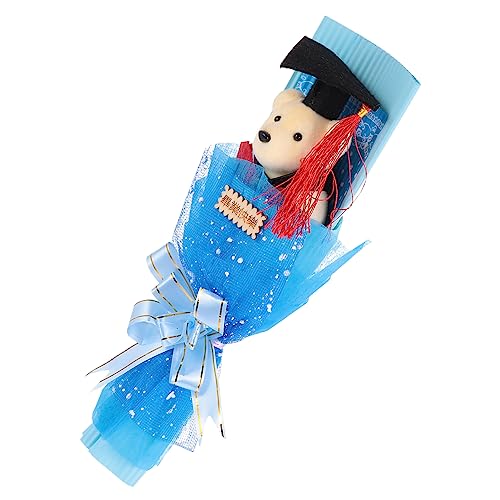 TOYANDONA Niedlicher Doktorhut Plüschbär im Blauen Abschluss Blumenstrauß Liebevolles Abschlussgeschenk für Studenten Dekorativer Abschlussbär für und Kreatives zur Graduierung von TOYANDONA