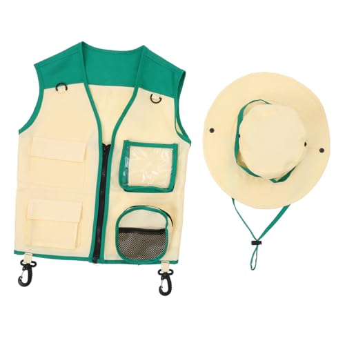 TOYANDONA Outdoor Teilig Weste und Hut Grün für Abenteuer Camping und Rollenspiel Mädchen Jungen Naturforscher von TOYANDONA
