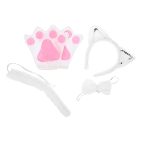 TOYANDONA Plüsch Katzenohren Haarreif Weiß mit und Handschuhen Leichtes Cosplay Accessoire für Halloween Party Karneval Damen Kostüm Zubehör und Langlebig von TOYANDONA
