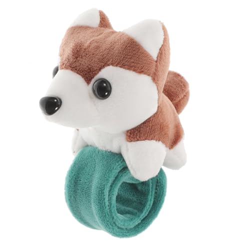 TOYANDONA Plüsch Schnapparmband Kuscheltier Husky Braun Tier Slap Armband Kindergeburtstag Mitgebsel Halloween Ostern Party von TOYANDONA