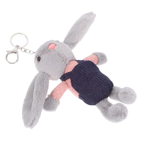TOYANDONA Plüschhase Schlüsselanhänger mit Niedlichem Latzhosen Design Weiches Kuscheltier aus Pp Baumwolle Kleines Hasen Babygeschenk und Taschenanhänger Langlebige Stofftier deko von TOYANDONA